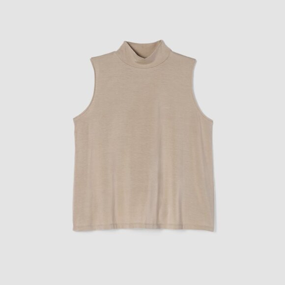 Eileen Fisher Barley Basic Length Fine Jersey Mock Neck Tank - Picture 5 of 5